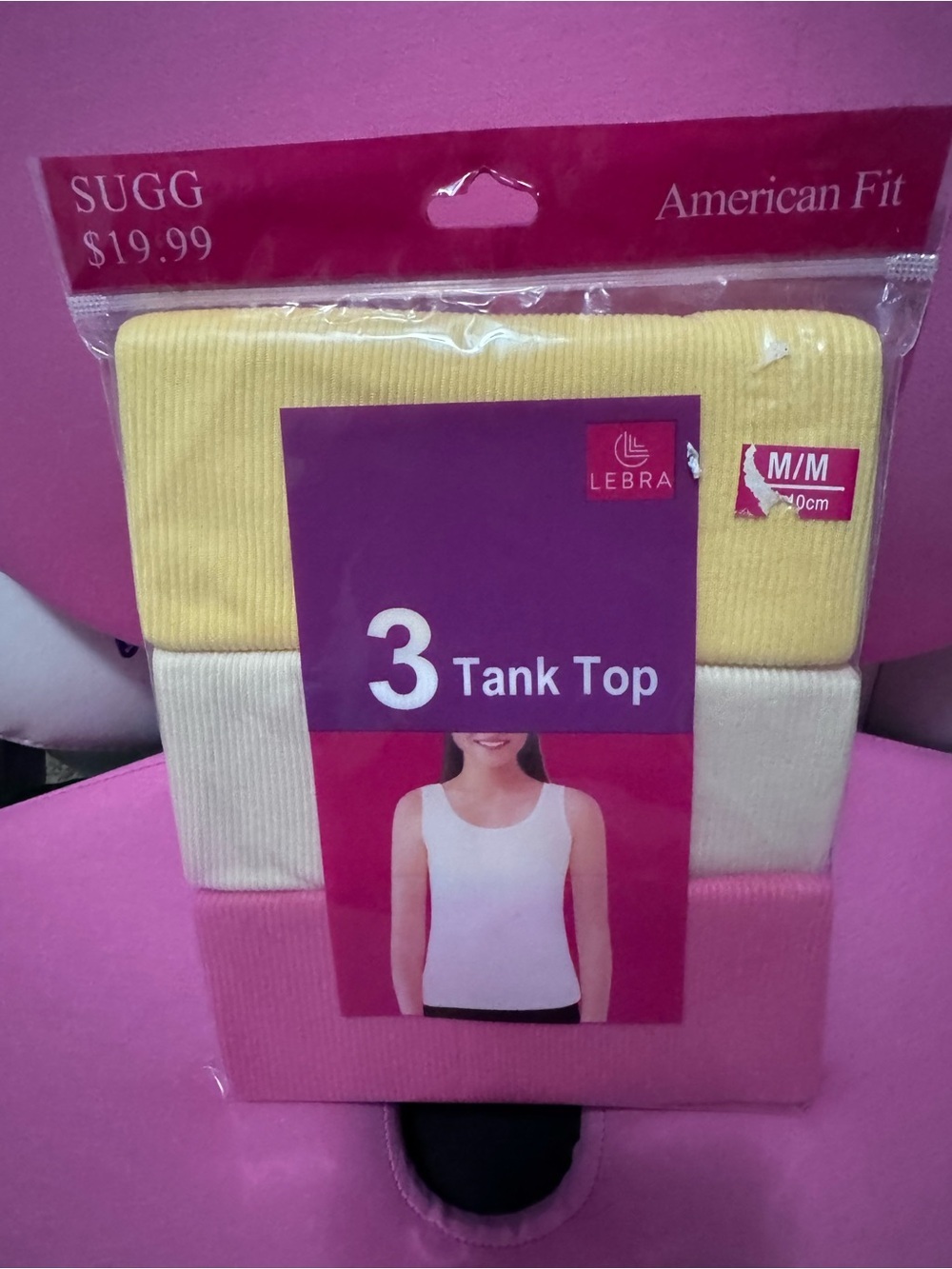NEW-LEBRA 3 pack ribbed tank tops-SZ M
PINK YELLOW WHITE